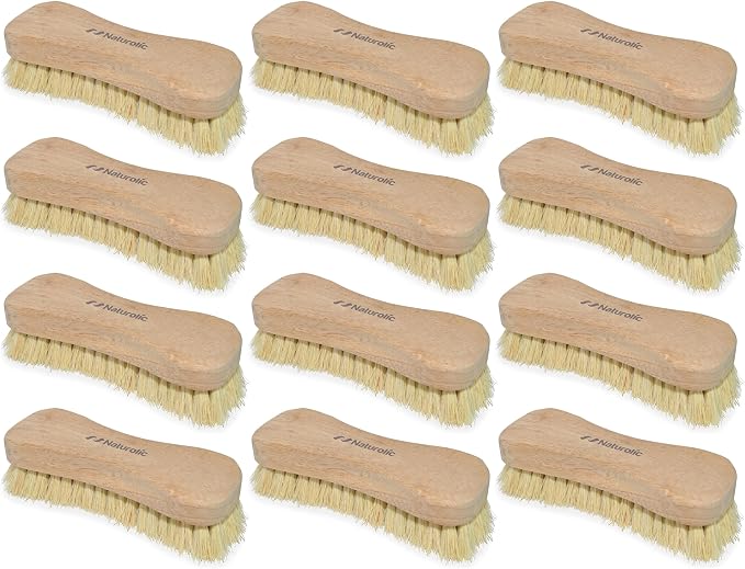 All-Natural Wooden Scrub Brush Set – 12 Pack | Tampico Bristle Scrub Brushes for Cleaning | Soft Floor Scrubber for Tile, Grout, Bathroom, Kitchen & Delicate Surfaces | Commercial Cleaning Supply