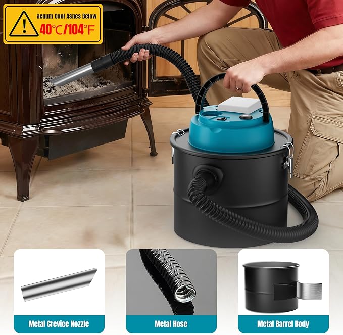 Cordless Ash Vacuum, 4 Gallon Fireplace Ash Vacuum for Pellet Stoves, Pellet Stove Vacuum with Blower Function for Fireplaces, Pellet Stoves(Tool Only)