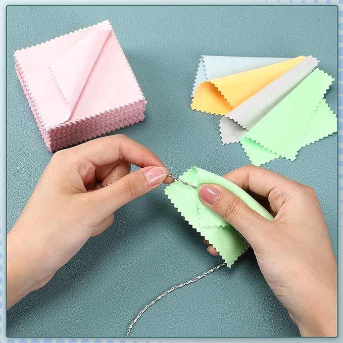 Hoteam 500 Pcs Jewelry Cleaning Cloth Silver Polishing Cloth Jewelry Cleaner Cloth Jewelry Wipes for Silver Gold Platinum Remover Keep Brass Coin Ring Silverware Watch Clean and Shiny, 5 Colors