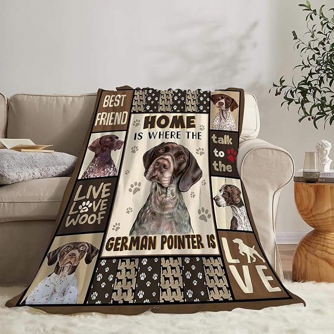 German Shorthaired Pointer Blanket - Cute Dog Throw for Girls, Women, Kids, Adults - Soft Warm Cozy Fleece for Couch, Sofa, Bed - 80"x60"