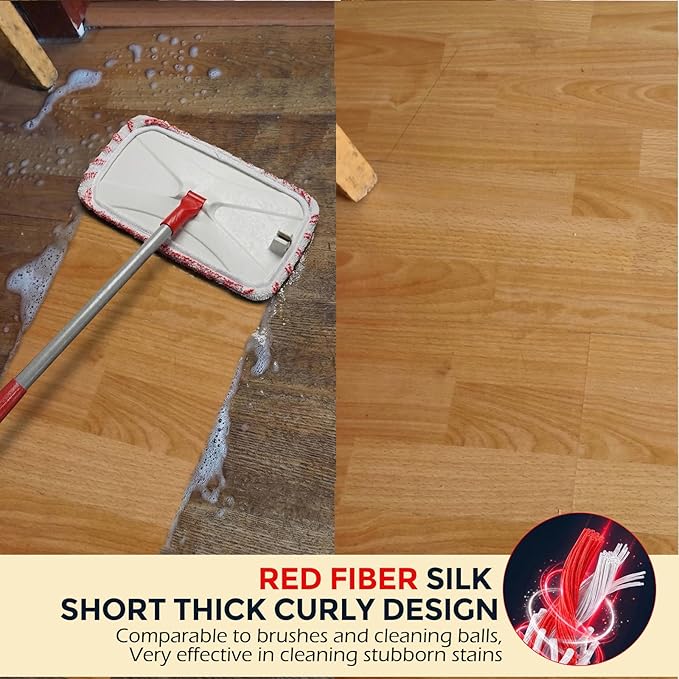 OZD Flat Mops for Floor Cleaning , with 5 Reusable 16x9in Dual-Fiber Mop Heads, Remove Stubborn Stains, Wet and Dry Use, Suitable for Hardwood, Tile, Laminate Flooring etc, Red