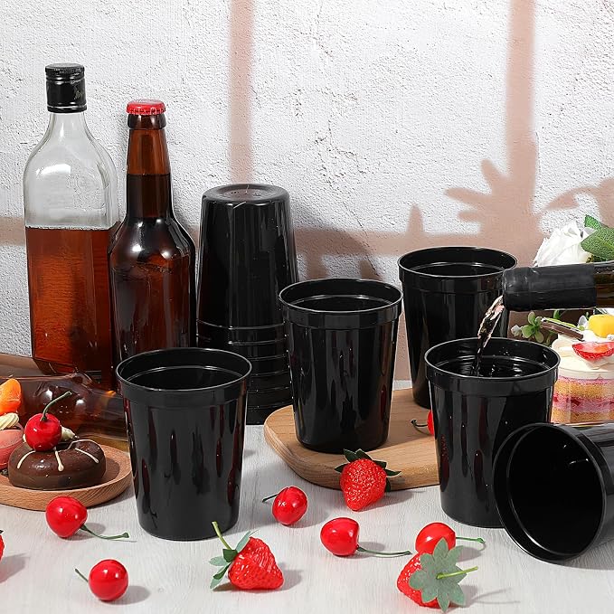48 Pcs Plastic Cups for Party 16 oz Plastic Stadium Cups Bulk Blank Reusable Drink Tumblers Large Drinking Cup for Wine Coffee Beer Water Picnics Party Supplies (Black)