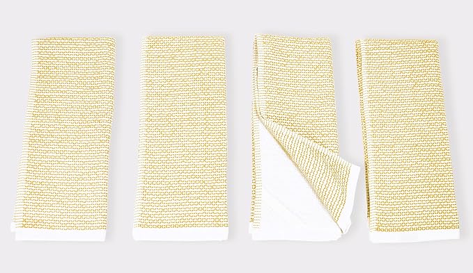 Realm 17" x 27" 100% Cotton Kitchen Towel (4 Pack) | Dobby Textured Ochri Yellow | Soft, Plush & Absorbent with Solid White Backing