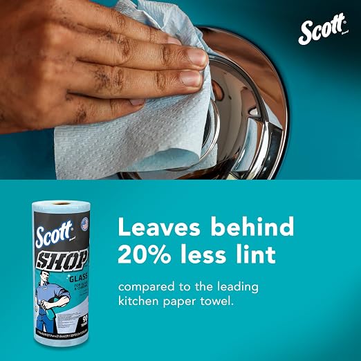Scott Shop Original Glass Towels (32896), Blue, Cloth-like Paper Towel for Mirrors and Chrome, 8.6"x11" Wipe (12 Rolls of 90 Sheets, 1,080 Sheet Total)