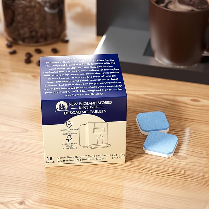 New England Stories Jura Compatible Descaling Tablets 18-Pack - Remove Limescale & Calcium, Improve Coffee Taste for Coffee Machines