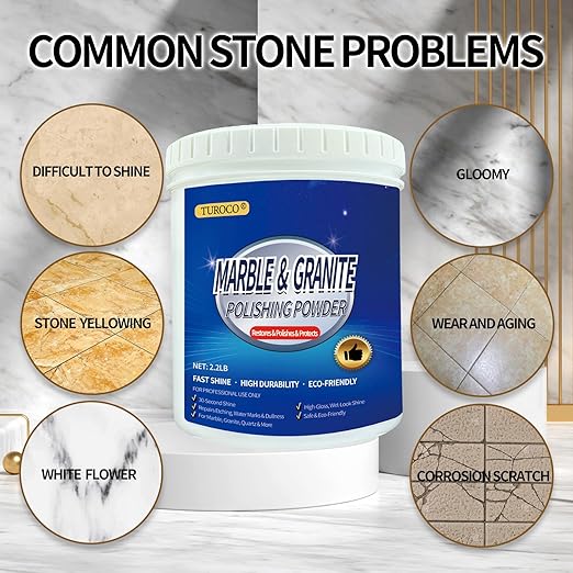 Stone Polishing Powder – for Marble, Granite & Quartz Surfaces, Removes Water Spots & Scratches, Restores Glossy Finish, Great for Kitchen & Bathroom, 2.2LB