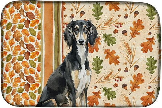 Caroline's Treasures Black and Tan Saluki Heirloom Fall Dish Drying Mat Absorbent Dish Drying Mat Pad for Kitchen Counter Dish Drainer Mat for Countertop, 14 x 21", Multicolor