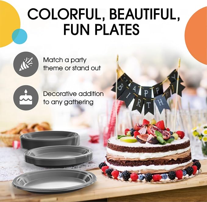 Exquisite Party Solids Silver Plastic Plates For Party Supplies 10" Silver Disposable Plates Heavy Duty 50 Pcs Plastic Dinnerware Sets Heavy Duty 350 GSM Disposable Dinnerware Set