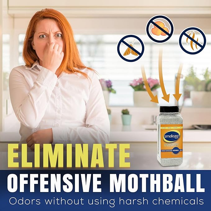 SMELLEZE Natural Mothball Smell Remover Deodorizer: 2 lb. Granules Gets Mothball Fumes & Odor Out