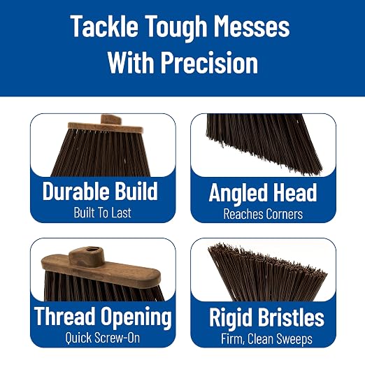 SPARTA Plastic Broom Head, Angled, Un-Flagged for Large Debris Indoor, Outdoor, Home, Restaurant, Lobby, Office, 12 Inches, Brown