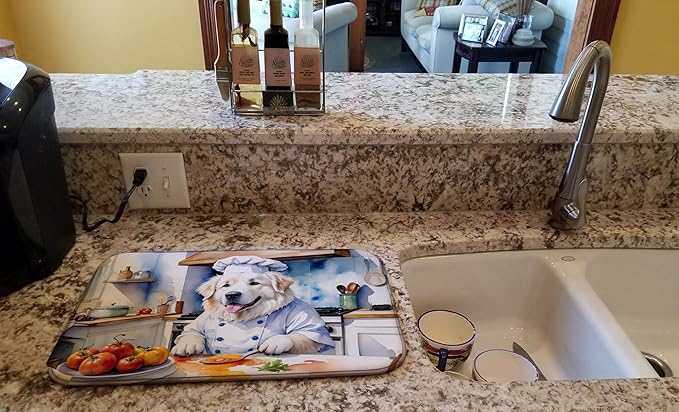 Caroline's Treasures DAC6261DDM Great Pyrenees The Chef Dish Drying Mat Absorbent Dish Drying Mat Pad for Kitchen Counter Dish Drainer Mat for Countertop, 14 x 21", Multicolor