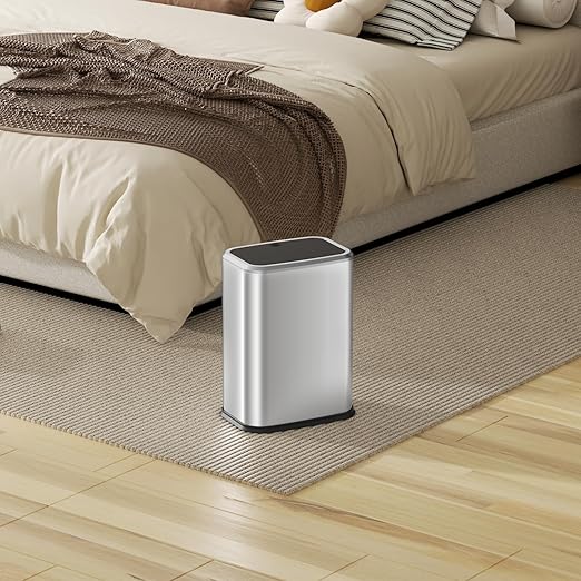Bathroom Trash Can with Lid, 8L/2.1 Gallon Silver Trash Can Small Garbage Can with Press Top Lid Slim Stainless Steel Garbage Can with 100 Counts Trash Bags for Bathroom Bedroom Kitchen Office Toilet