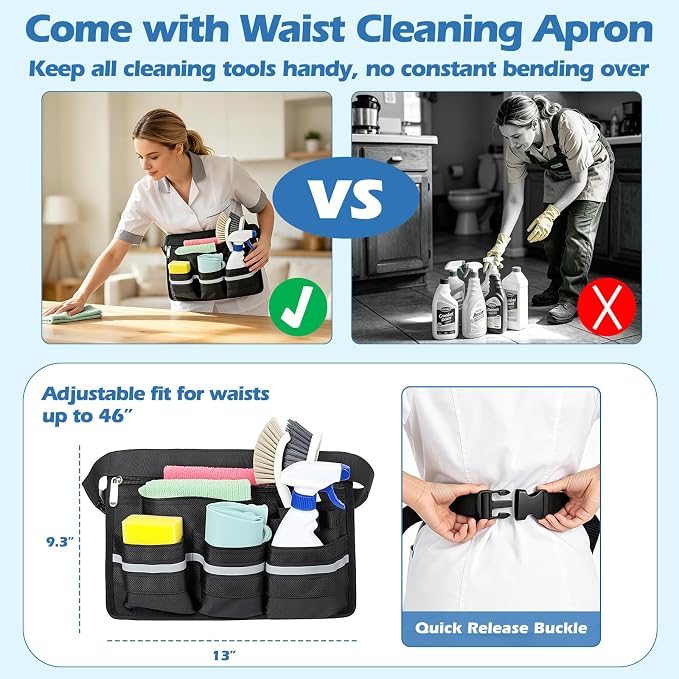 Rolling Cleaning Caddy Bag with Wheels, Large Cleaning Supplies Organizer Backpack with Detachable Trolley and Cleaning Apron for Housekeepers, Home, Hotel & Car Detailing