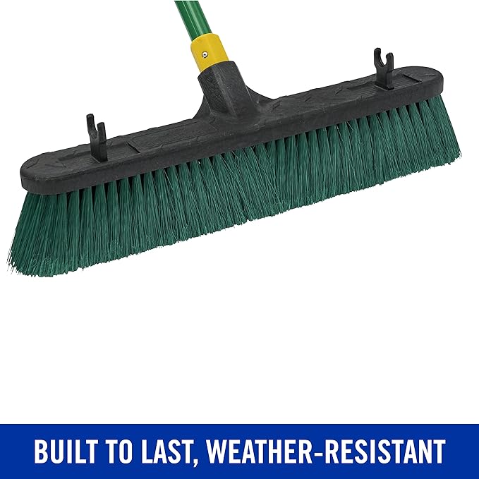 Quickie Bulldozer 18-Inch Multi-Surface Push Broom, Green, Heavy-Duty with Swivel Hang-Up Feature, Perfect for Indoor and Outdoor Cleaning, Sweeping Sidewalks & Warehouses