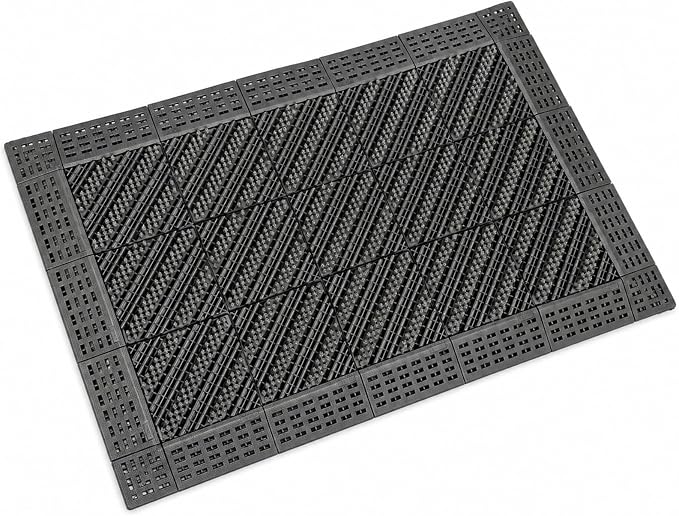 Heavy-Duty Outdoor Door Mat Shoe Brush Scraper– Modular Interlocking Bristle Boot Scraper – All-Weather Mud & Snow Shoe Cleaner for High-Traffic Entryway, Garage, & Patio (Gray, 24" x 35")