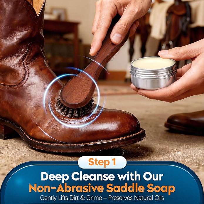 LANBEIDE Leather Boot Care Kit, Boot Cleaning & Shine Kit – Includes Saddle Soap, Mink Oil Conditioner, Waterproofing Wax, and Brushes for Men & Women Cowboy Boots