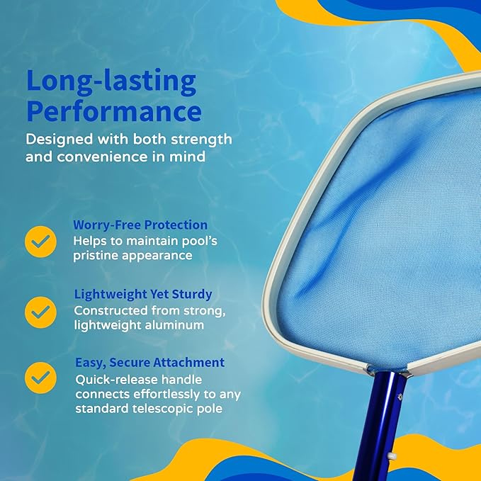Aqua First Blue Wave NA8006 Aluminum Pool Leaf Skimmer – Heavy-Duty Mesh Net with No-Mar Frame – Fits Standard Telescopic Poles – Lightweight Skimmer for Swimming Pools – 18.8-in x 12.7-in