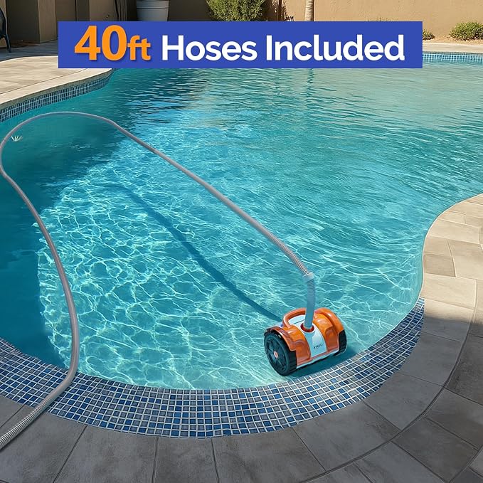 (2025 Upgrade) VINGLI Automatic Suction-Side Pool Vacuum Cleaner, Powerful Wall-Climbing Sweeper for Inground Pools, Includes 39.6ft Tangle-Free Hose (Orange&Gray)