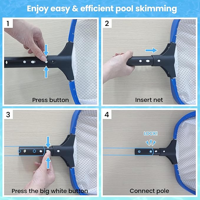 Poolvio 14" Pool Skimmer Net – Heavy Duty Leaf Net with Aluminum Frame with Diamond-Pattern Ultra-Fine Soft Mesh Bag – Pool Cleaning Tool for Leaves, Sand, Pollen & Small Debris (No Pole)