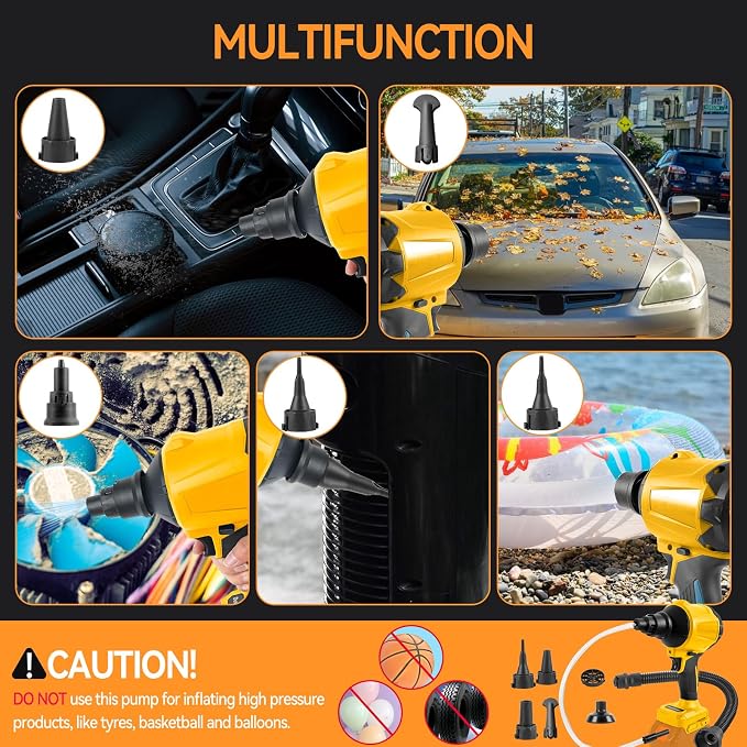 Cordless Dust Blower for Dewalt 20V Battery(Tool Only), Air Duster Compressed Air Mattress Pump,447MPH 40000RPM for Car,Garages,Sawmill Room,Workshop Cleaning (for Dewalt 20V Battery)