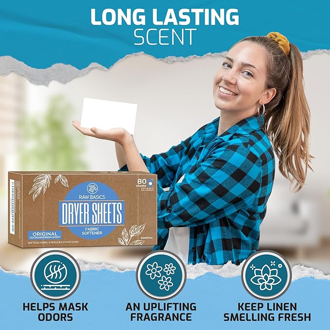 RAW BASICS Scent Boosters for Washer, Fresh Aroma, and Dryer Sheets, 80 Bulk Loads