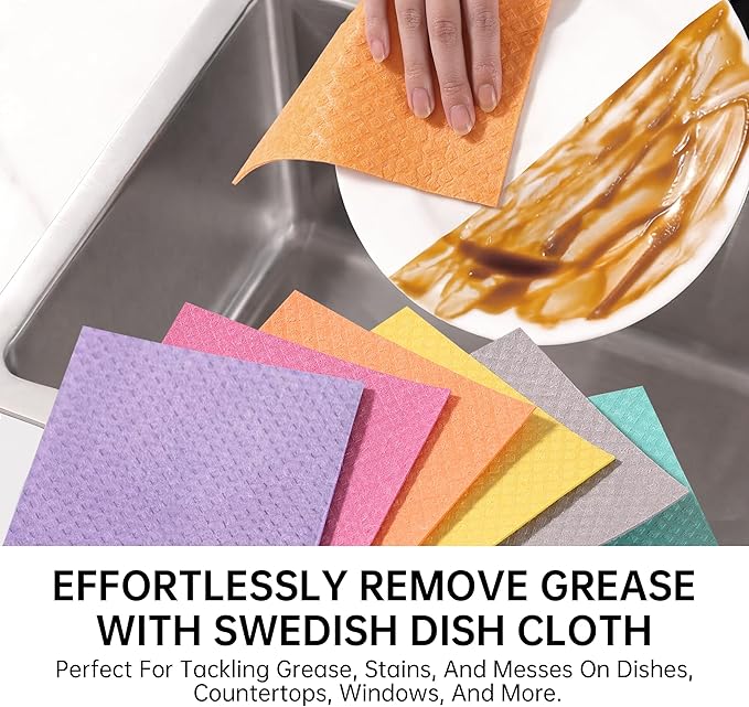 JOYMOOP Swedish Dishcloths, Reusable Cellulose Kitchen Cloths, Multicolor, 8 x 7 inches, 12 Pack, Diamond Pattern, Super Absorbent, Quick Dry, Odor Resistant, Lint Free