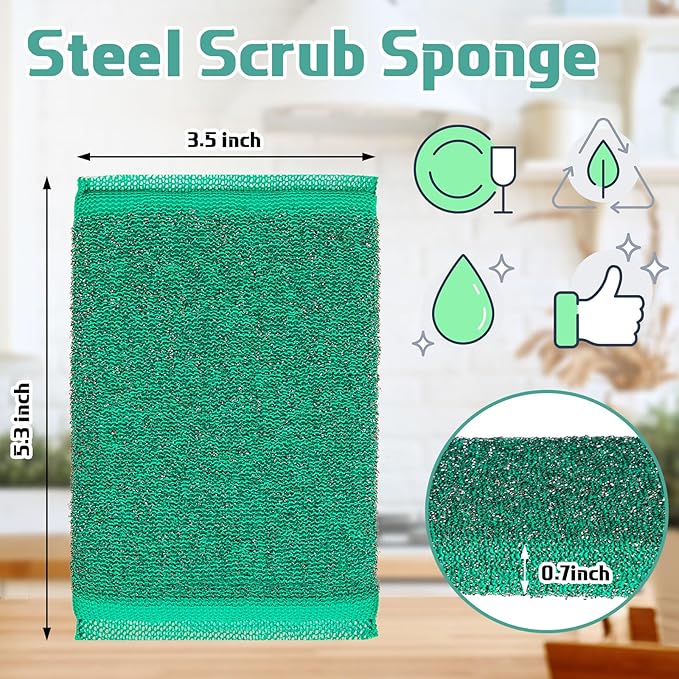 Thyle 8 Pack Steel Scrub Sponges for Dishes Non Scratch Scouring Multi Use Metal Scrubber Heavy Duty Dish Wash Kitchen Sponge for Pot Dish Washing Hard Surface Cleaning (Multicolored)
