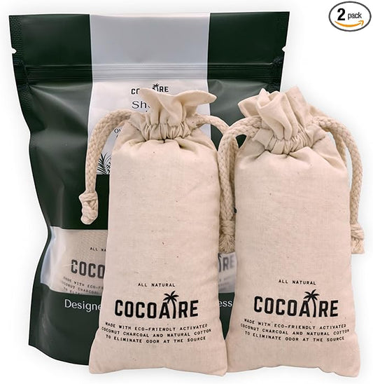 Shoe Deodorizer – Activated Coconut Charcoal Odor Absorber (2 Pack) – Removes Moisture & Odor from Shoes, Gym Bags & Closets – Reusable, Unscented Air Purifying Bags