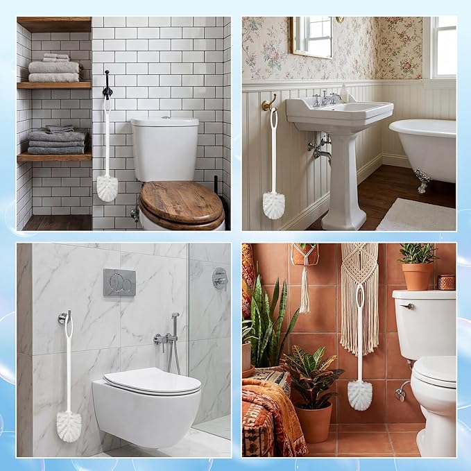 12 Pcs 17.3 Inch White Toilet Brush Bulk with Hook Hole Long Handle Toilet Bowl Cleaner Scrubber for Bathroom Household Cleaning Supplies Christmas Home Gifts