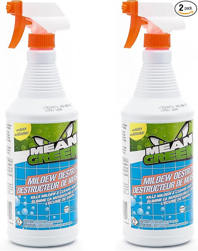 Mean Green Super Strength Mildew Destroyer & Soap Scum Cleaner for Bathrooms, Kitchen 1 Qt / 32 floz(2 Pack)