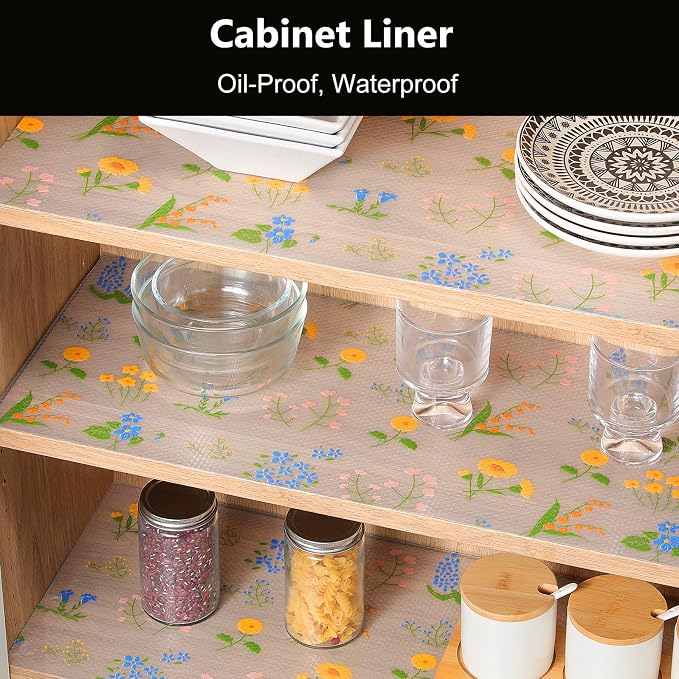 INNOLITES Shelf Liners for Kitchen Cabinets Non-Adhesive Drawer Liner with Floral, Waterproof Durable Easy to Clean, for Refrigerator, Shelves (Colorful Floral, 17.5" x 360")