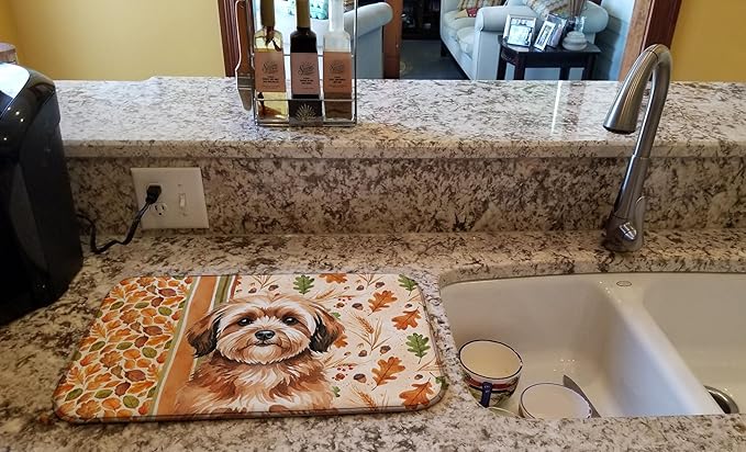 Caroline's Treasures Sable Havanese Heirloom Fall Dish Drying Mat Absorbent Dish Drying Mat Pad for Kitchen Counter Dish Drainer Mat for Countertop, 14 x 21", Multicolor