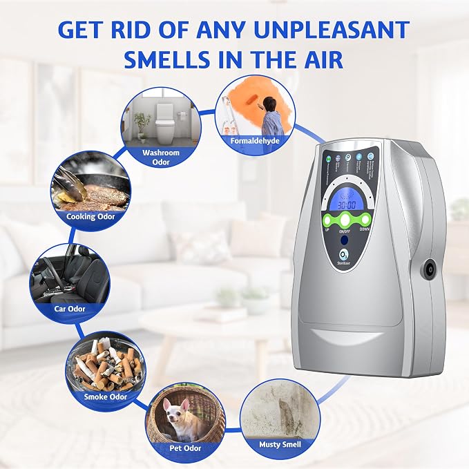 VTAR Ozone Machine, 500mg/h Multipurpose Ozone Machine Purify Air, Water, Fruits, Vegetables, Toothbrushes, Aquarium Cleaner Device in Water - Silver