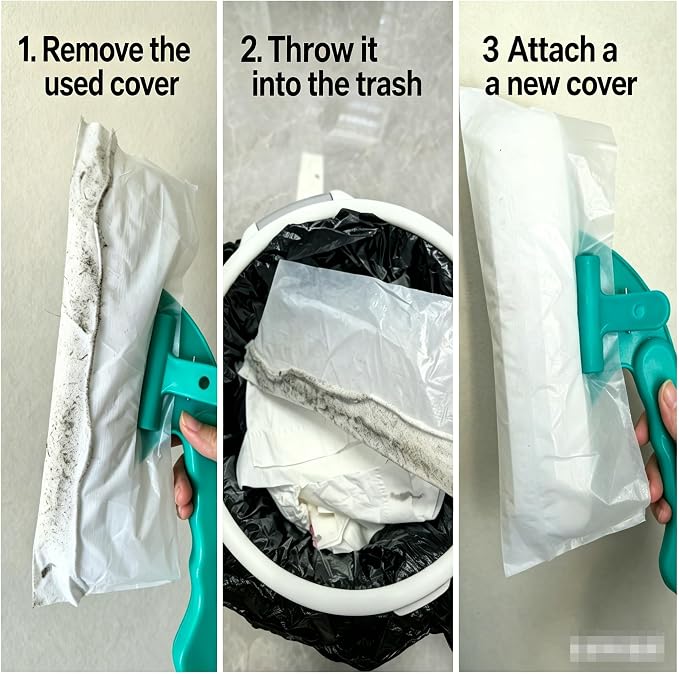 Pre-Moistened Bed Brush with 50 Disposable Covers, Hand Brooms for bedrooms, Hotels, Nursing Homes, Wellness Centers, Beauty Salons, and pet accommodations - No Washing Required, Deep Cleans Dust