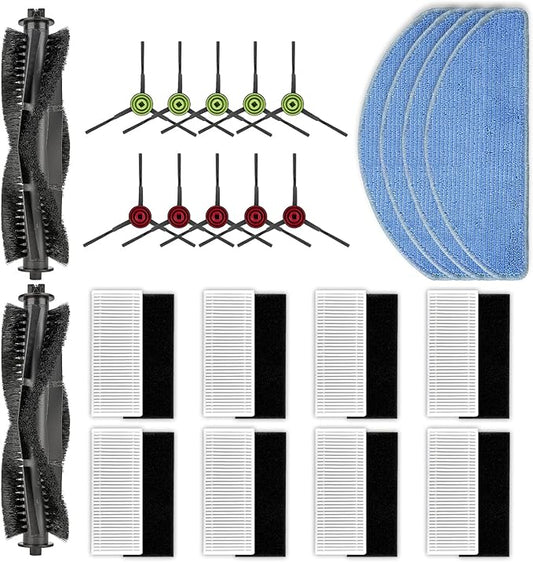 (24 Pack) G8000 MAX Replacement Parts Compatible with Tikom G8000 MAX Robot Vacuum Cleaner, 2 Roller Brushes, 10 Side Brushes, 8 HEPA Filters, 4 Mop Pads, Accessories Kit