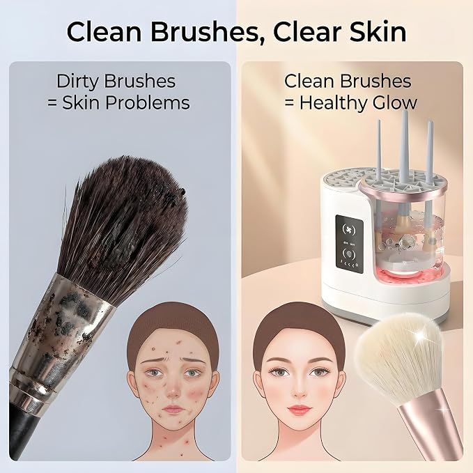Electric Makeup Brush Cleaner Machine With Makeup Brush Dryer-Holder-Portable Automatic USB Cosmetic Brushes Cleaner Tool for All Size Beauty Makeup Brush Set,Eyeshadow, Blush Brush (White-A)