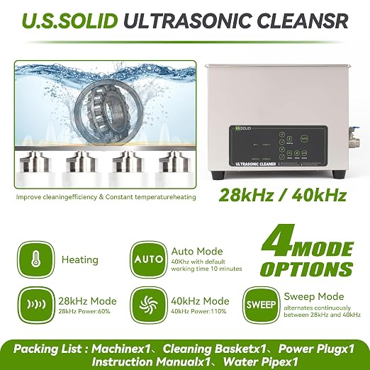 U.S. Solid 30L Ultrasonic Cleaner - 28/40kHz Dual-Frequency Digital Ultrasonic Cleaning Machine with Heater, Timer, and Degas Function