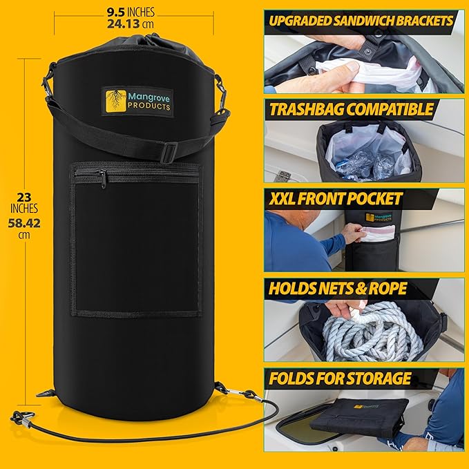 Mangrove Products: Portable Boat Trash Can, Reusable Trash Bag, Boating Equipment, Boat Storage, Boat Accessories Marine, Pontoon Boat Accessories, Fishing, Sandbar, RV, or Camping
