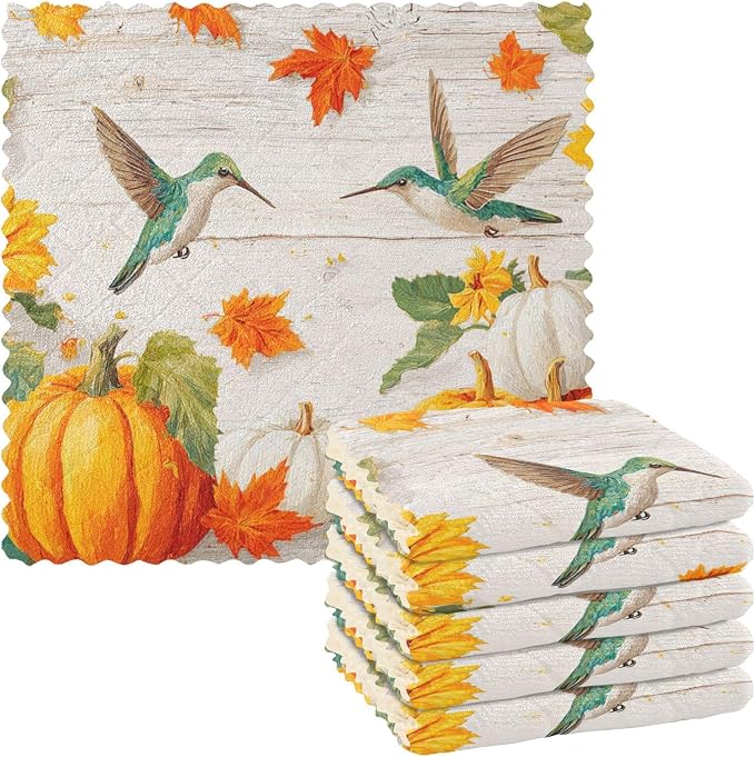Sunflower Pumpkin Hummingbird Kitchen Towels Dish Cloths Set of 6 Microfiber Cleaning Cloths for Cars Super Absorbent Machine