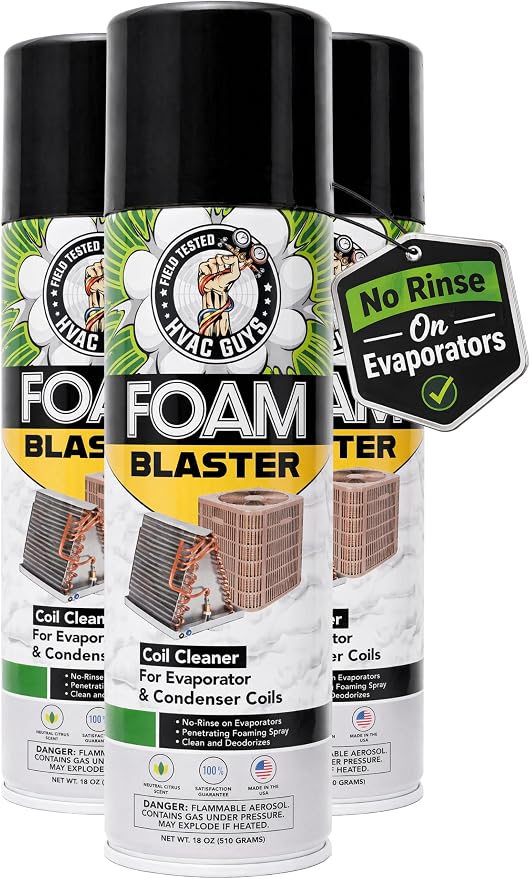 Leak Saver Foam Blaster AC Coil Cleaner Foam Spray | HVAC Coil Cleaner for AC Unit | Professional Deep-Penetrating Formula for Evaporator (No Rinse) & Condenser (Light Rinse) - 3 Pack