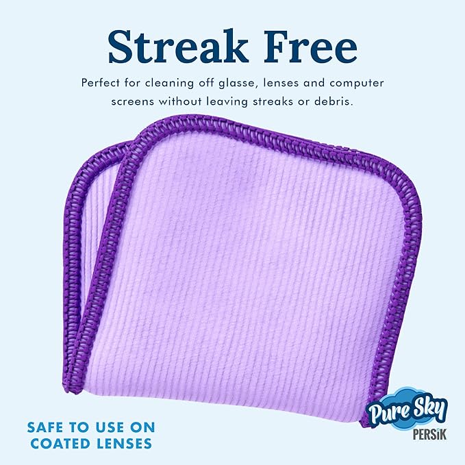 Pure-Sky Eyeglass Cleaner Cloth – Streak Free Ultra Microfiber Eyeglass Cleaner Wipes - Leaves no Wiping Marks - [5 Pack] - Cleans Lenses, Glasses, Screens, Cameras, Cell Phone, Eyeglasses,Tablets