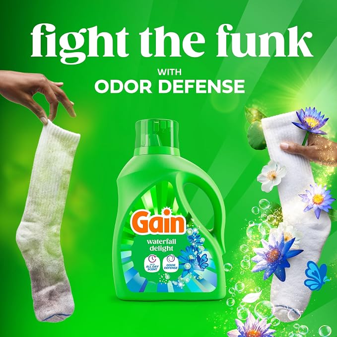 Gain Liquid Laundry Detergent with Odor Defense, Waterfall Delight Scent, Laundry Soap For HE Washing Machines, 132 fl oz, 100 Loads (Packaging May Vary)