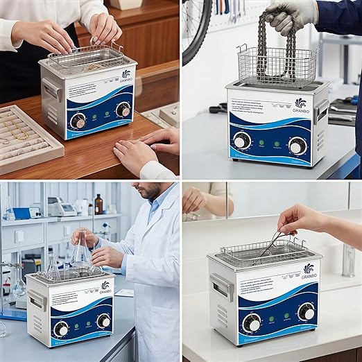 Granbo Ultrasonic Cleaner 3.2L 120W Ultrasonic Jewelry Cleaner 40kHz with Heater Timer and Degassing, 110V Sonic Cleaner with Knobs, Lab Ultrasonic Cleaner for Jewelry Eyeglass Dental Parts Cleaning