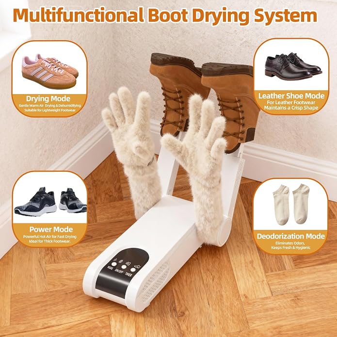 Boot Dryer for Work Boots, Electric Shoe Dryer 4 Drying Ports, Adjustable Telescopic, Portable Boot Dryer have Automatic Shut-Off Timer, Boots Warmer for Work Boots, Sneakers, Gloves, Helmets