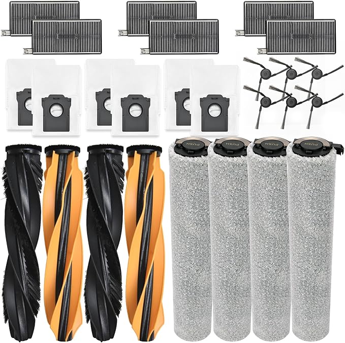 Accessories Replacement Parts Compatible with Dreame aqua10/ aqua10 Ultra Robot Vacuum Cleaner (4 Rubber Main Brush,4 Roller Mop Pads,6 Filters,6 Dust Bags,6 Side Brushes)