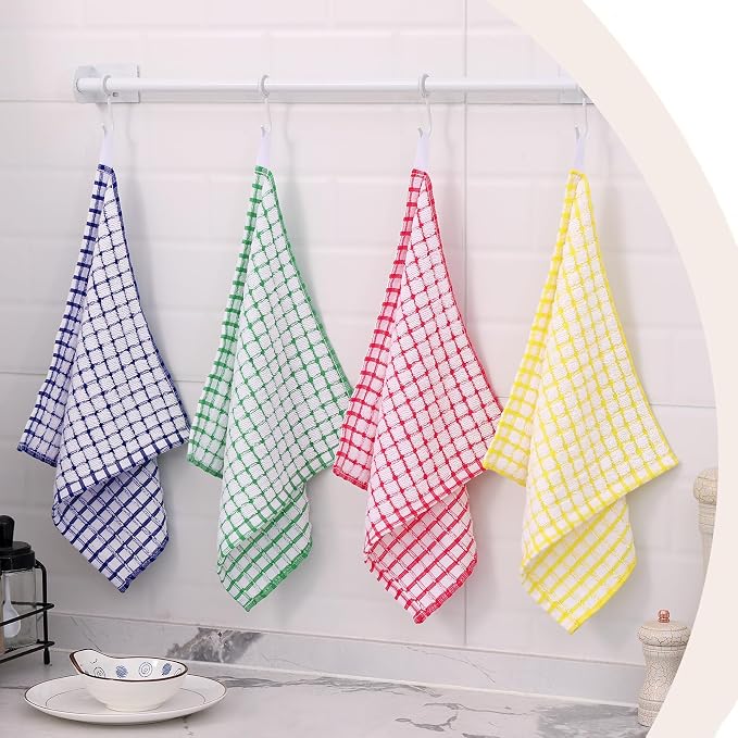 Kitinjoy Cotton 12 Pack Terry Kitchen Dish Cloths, 12 x 12 Inches Super Soft and Absorbent Dish Rags, Quick Drying Dish Towels for Washing Dishes, Mixed Color