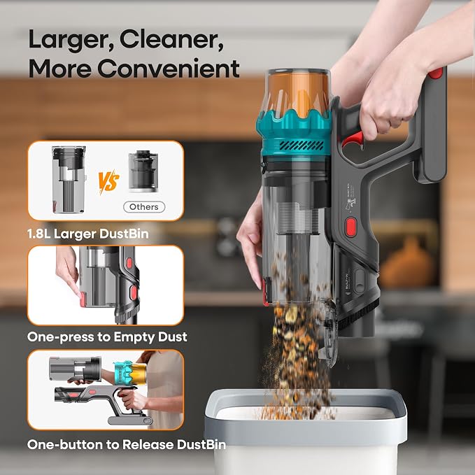 ElecKeys Cordless Vacuum Cleaners for Home, 650W 55KPa Powerful Suction, 70 Mins Runtime, Self-Standing Stick Vacuum with Touch Screen, Anti-Tangle for Pet Hair, Carpet, Hardwood Floors, Car