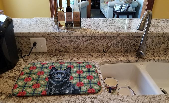 Caroline's Treasures Schipperke Christmas PoinsettIas Dish Drying Mat Absorbent Dish Drying Mat Pad for Kitchen Counter Dish Drainer Mat for Countertop, 14 x 21", Multicolor