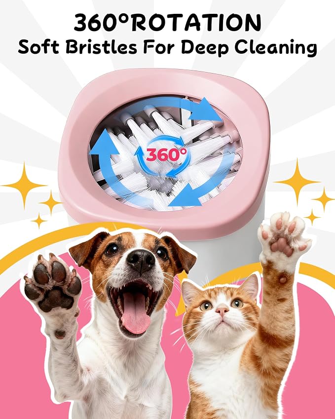 Electric Dog Paw Cleaner for Dogs，2 Speeds Automatic Dog Foot Paw Washer for Small Medium to Large Cat Dog Pet (Pink)
