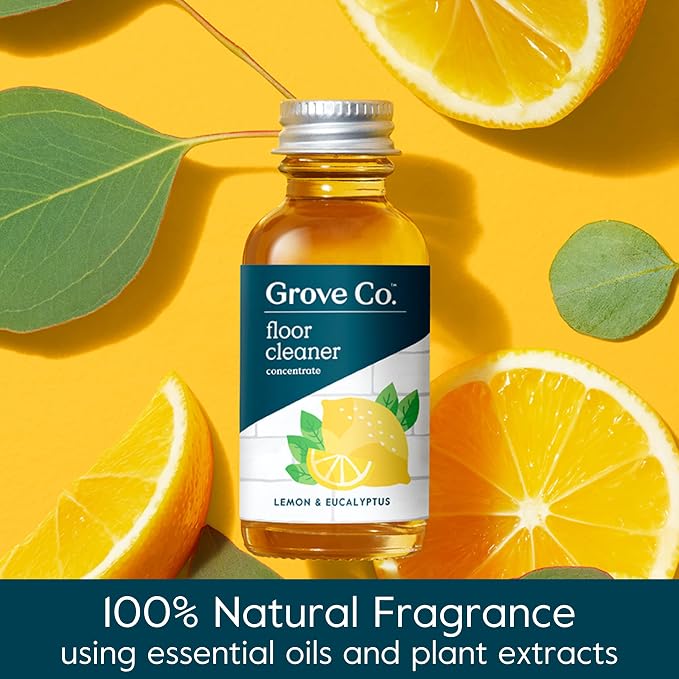 Grove Co. Floor Cleaner Refill Concentrate (6 x 1 Fl Oz) Plant-based Household Cleaning Supplies, Ammonia & Chlorine Free, No Plastic Waste, 100% Natural Lemon & Eucalyptus Scent, 3 x 2 Pack Refills